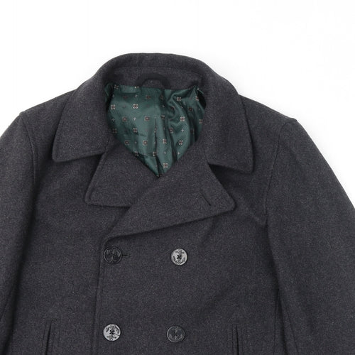 NEXT Mens Grey Pea Coat Coat Size M Button