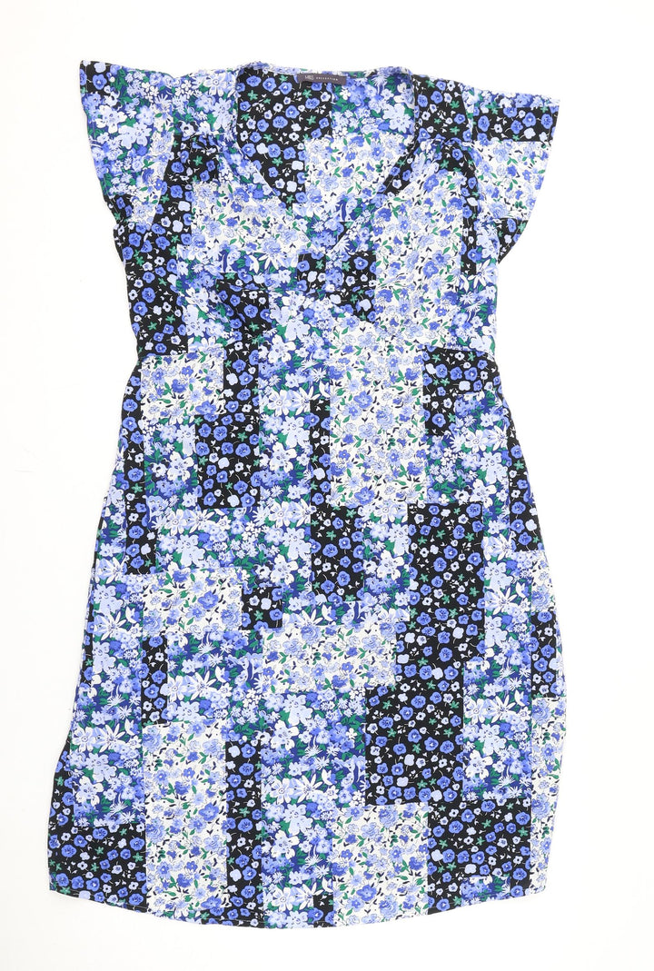 Marks and Spencer Womens Multicoloured Floral Polyester A-Line Size 12 V-Neck Pullover