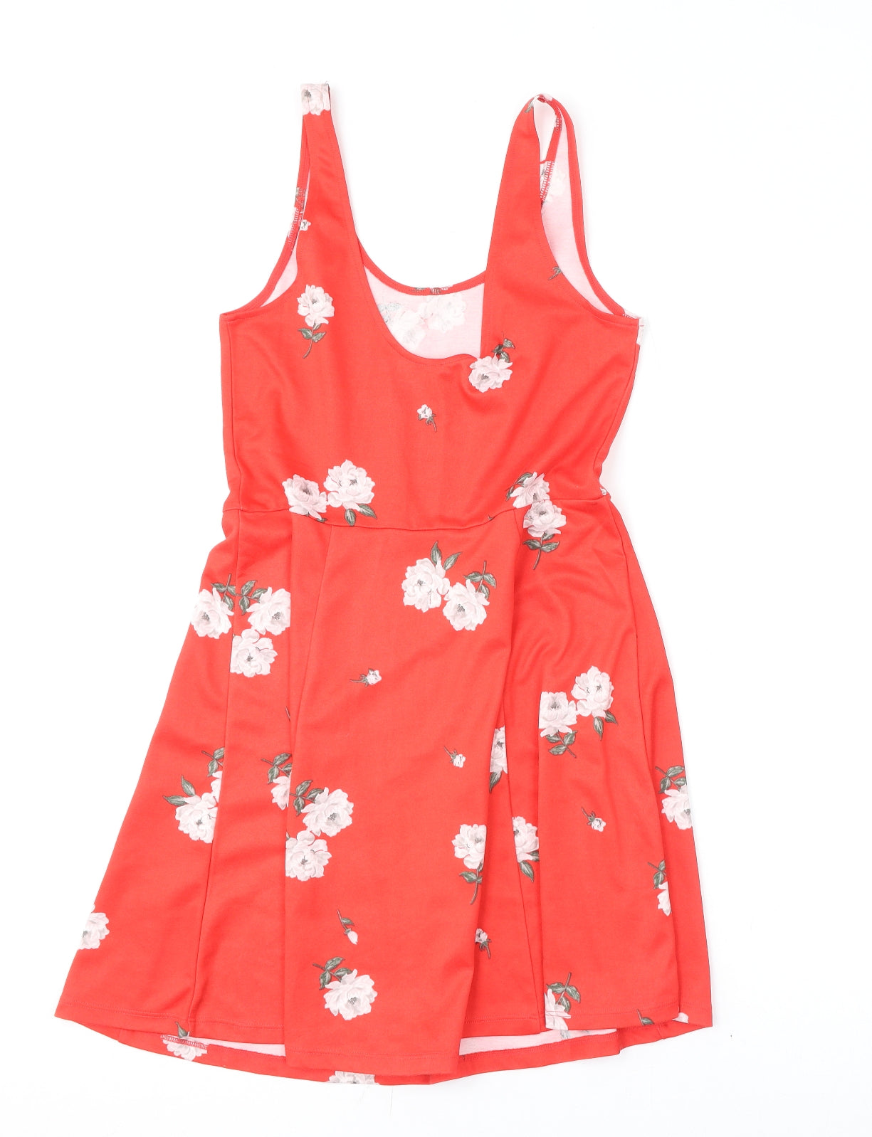 Divided by H&M Womens Red Floral Polyester Skater Dress Size 12 Scoop Neck Pullover