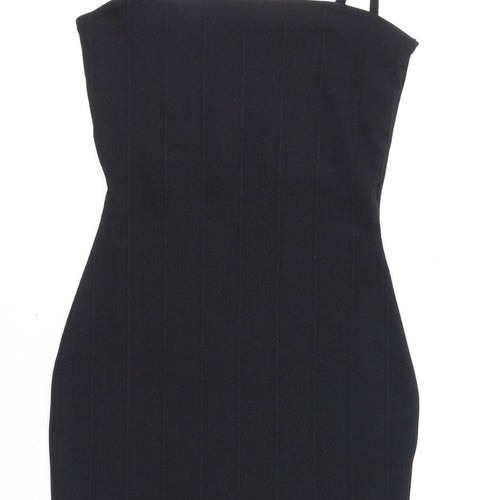 PRETTYLITTLETHING Womens Black Polyester Bodycon Size 8 Square Neck Pullover