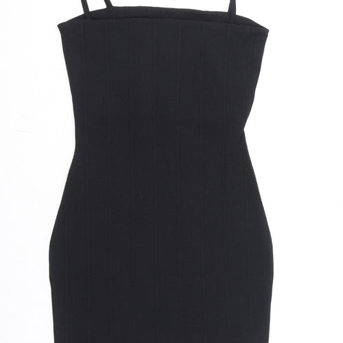 PRETTYLITTLETHING Womens Black Polyester Bodycon Size 8 Square Neck Pullover