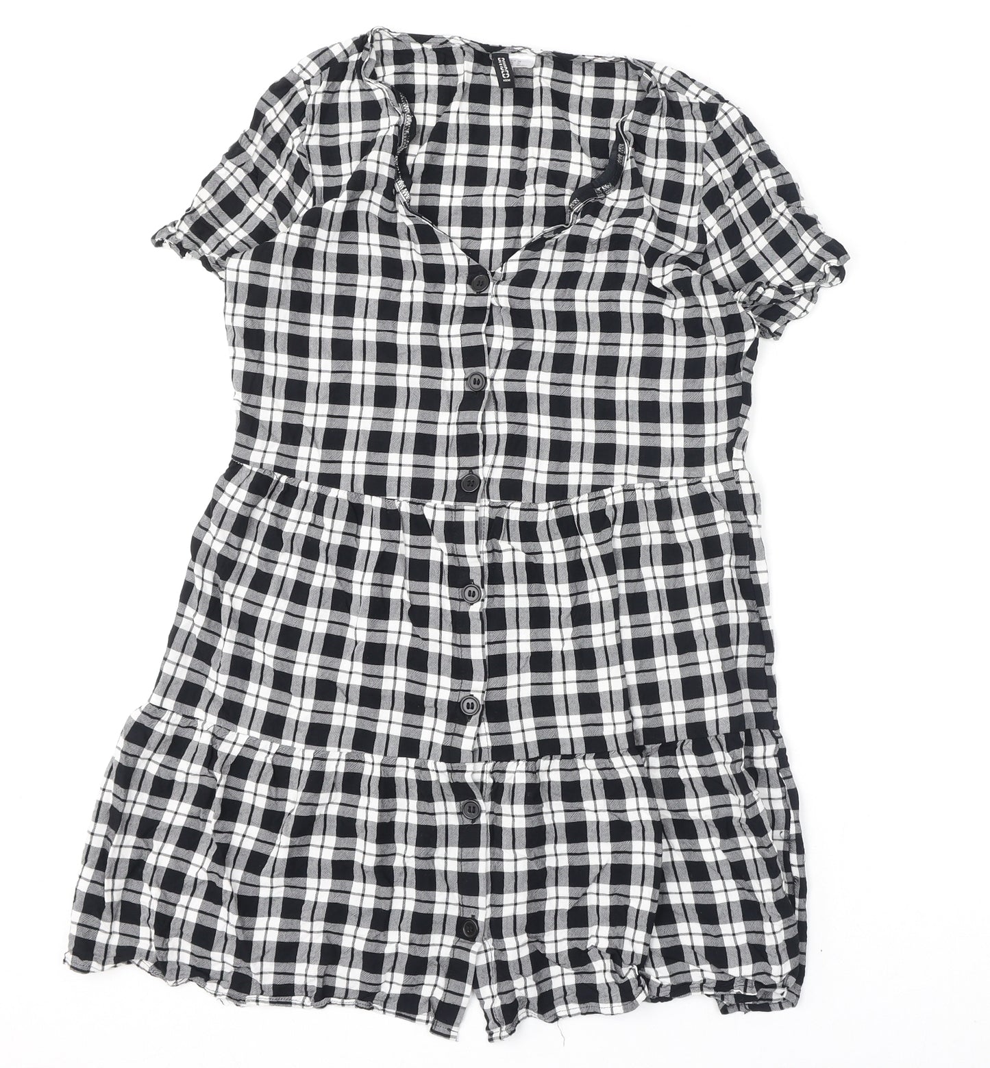 Divided by H&M Womens Multicoloured Check Viscose A-Line Size 10 V-Neck Button