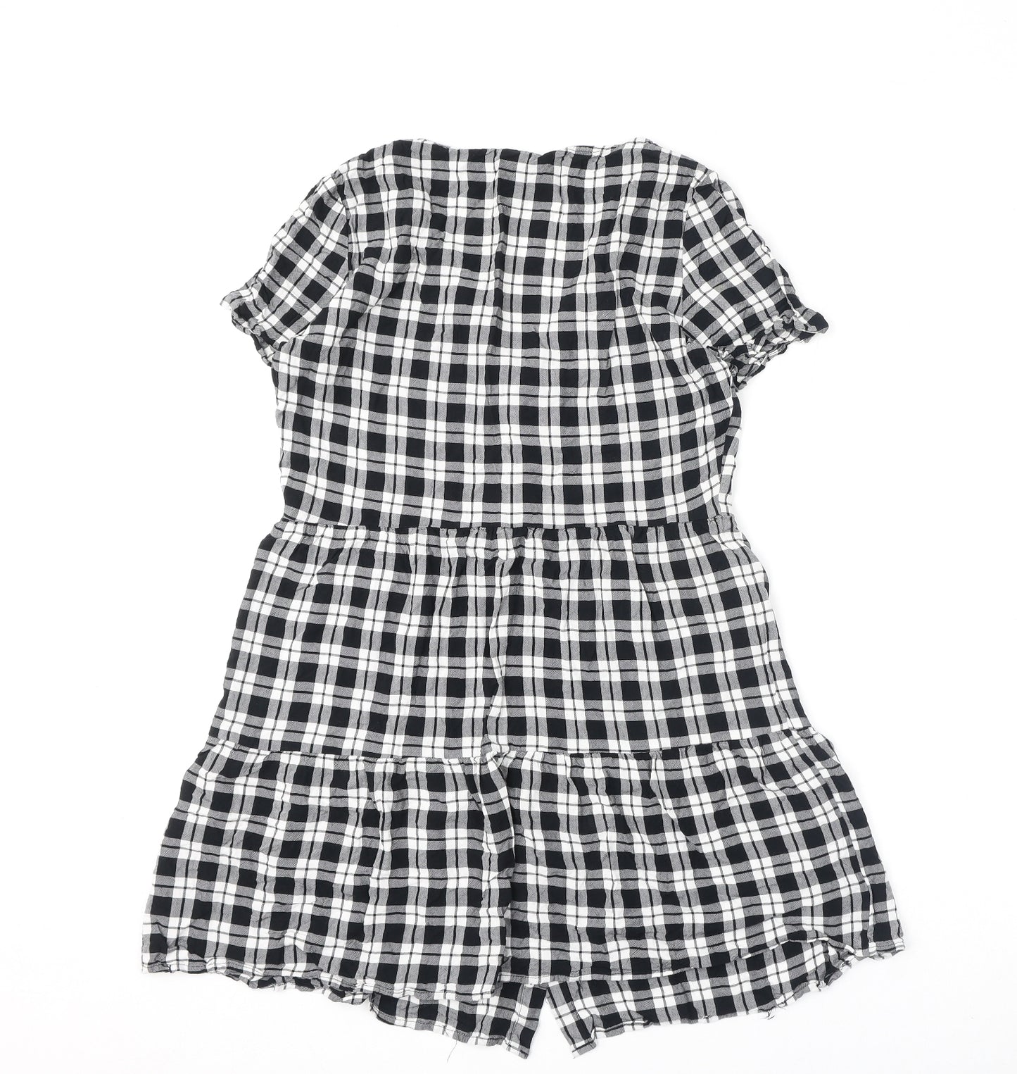 Divided by H&M Womens Multicoloured Check Viscose A-Line Size 10 V-Neck Button