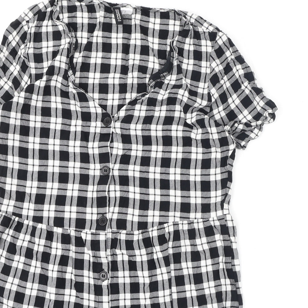 Divided by H&M Womens Multicoloured Check Viscose A-Line Size 10 V-Neck Button