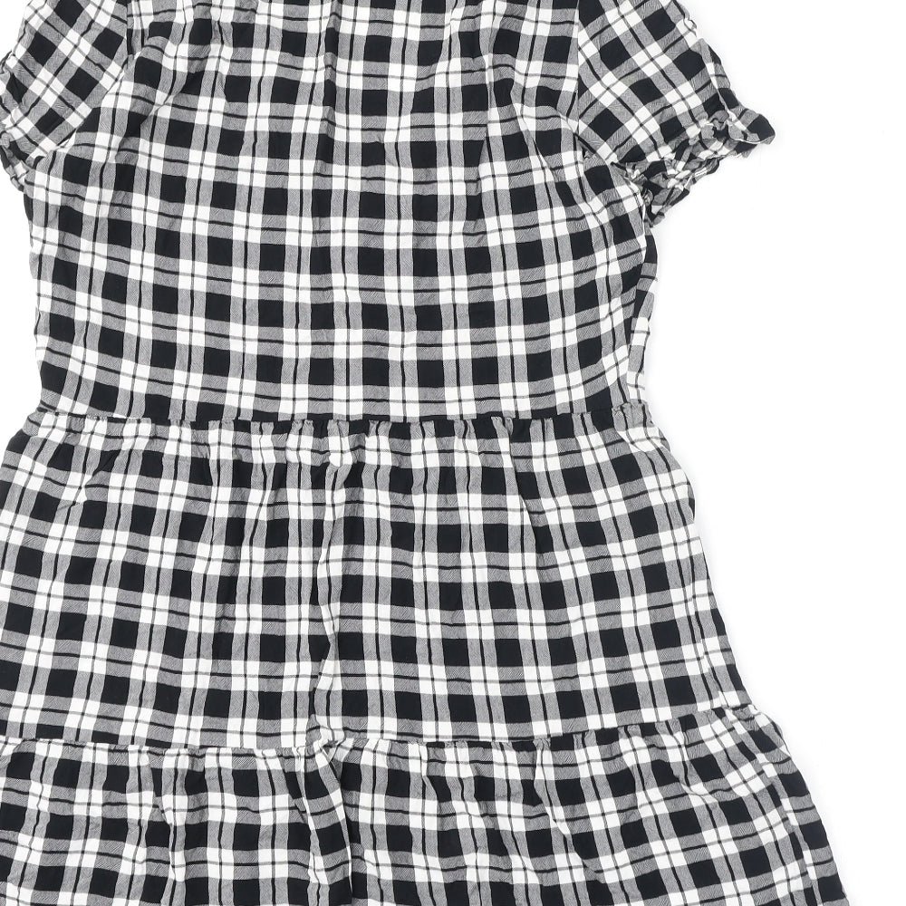 Divided by H&M Womens Multicoloured Check Viscose A-Line Size 10 V-Neck Button