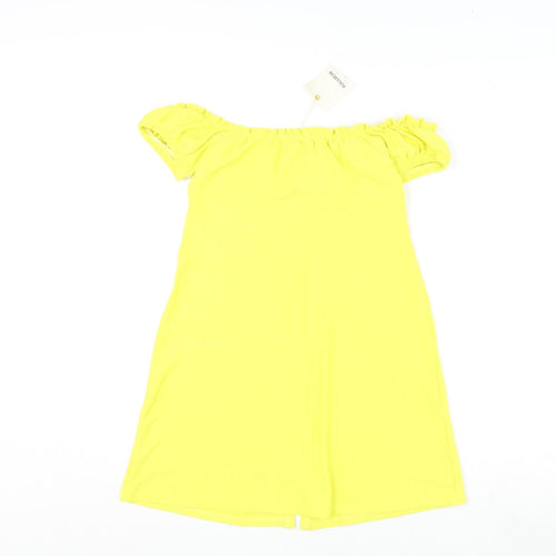 Pull&Bear Womens Yellow Polyester Mini Size M Off the Shoulder Button