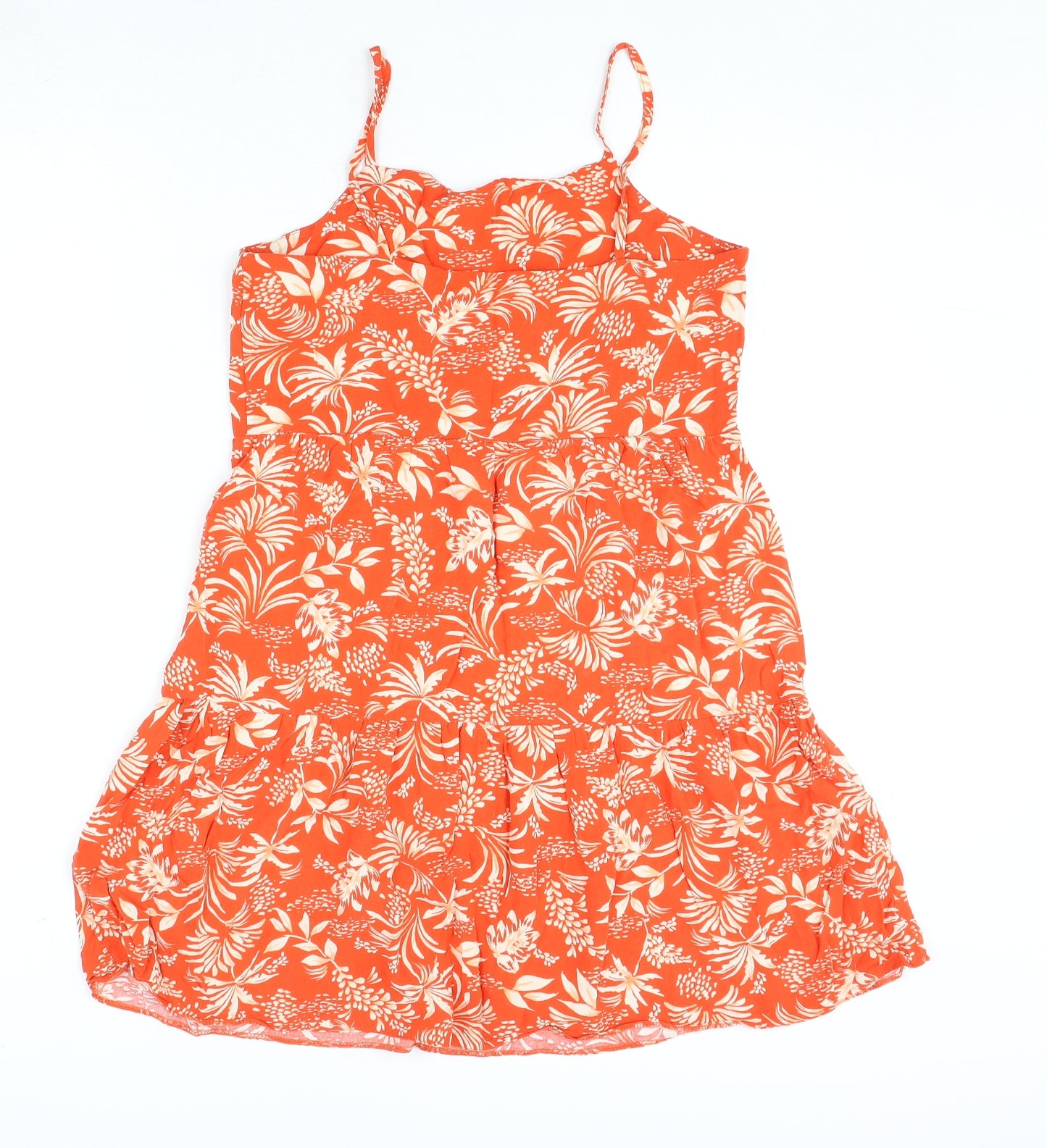 New Look Womens Orange Geometric Viscose A-Line Size 10 Scoop Neck Pullover