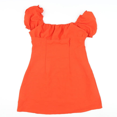 Divided by H&M Womens Orange Polyester A-Line Size 12 Off the Shoulder Button