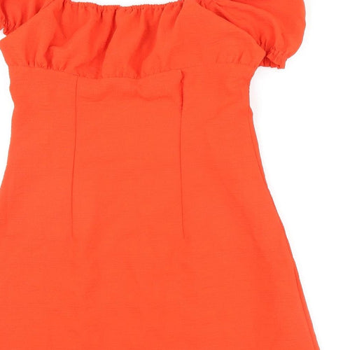 Divided by H&M Womens Orange Polyester A-Line Size 12 Off the Shoulder Button