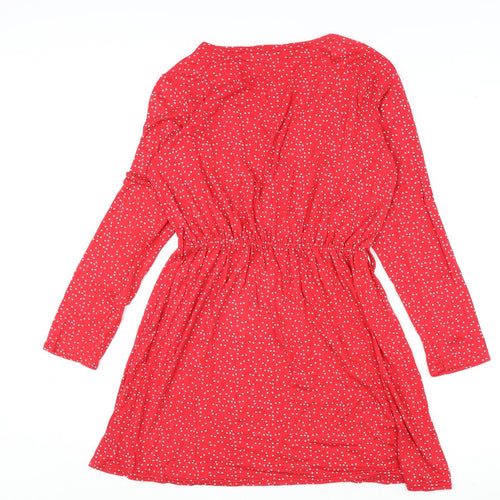 Boohoo Womens Red Geometric Polyester A-Line Size 14 V-Neck Pullover - Star Print