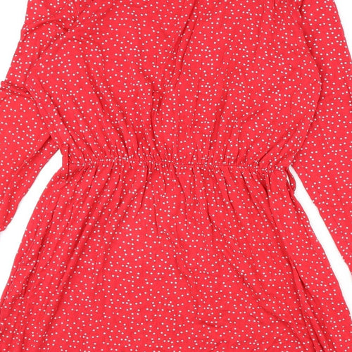 Boohoo Womens Red Geometric Polyester A-Line Size 14 V-Neck Pullover - Star Print