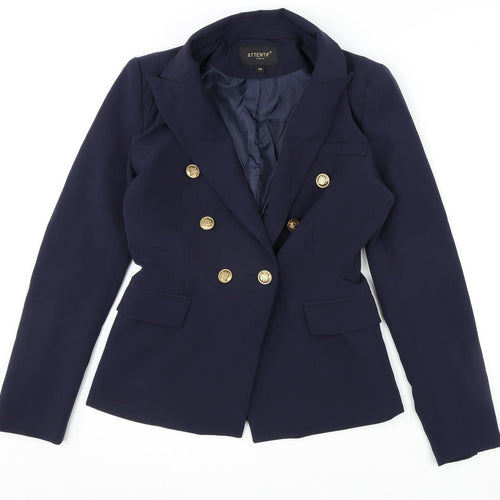 Attentif Paris Womens Blue Polyester Jacket Blazer Size 10