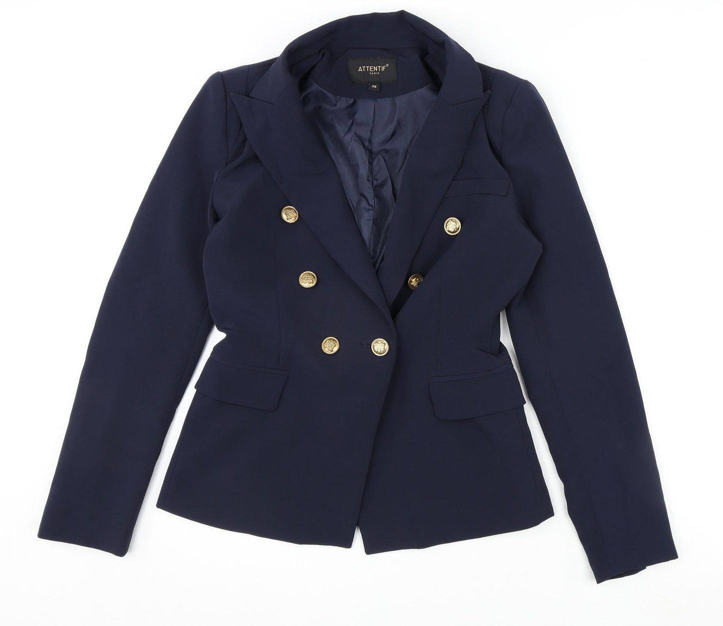 Attentif Paris Womens Blue Polyester Jacket Blazer Size 10