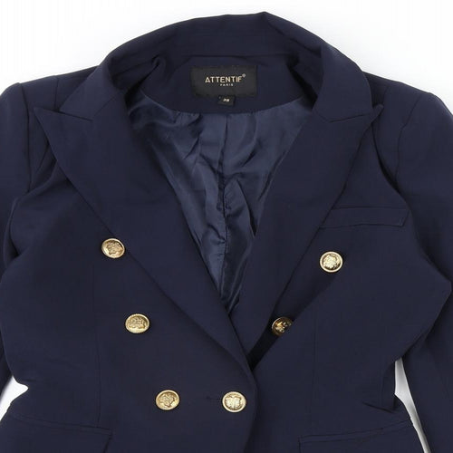 Attentif Paris Womens Blue Polyester Jacket Blazer Size 10