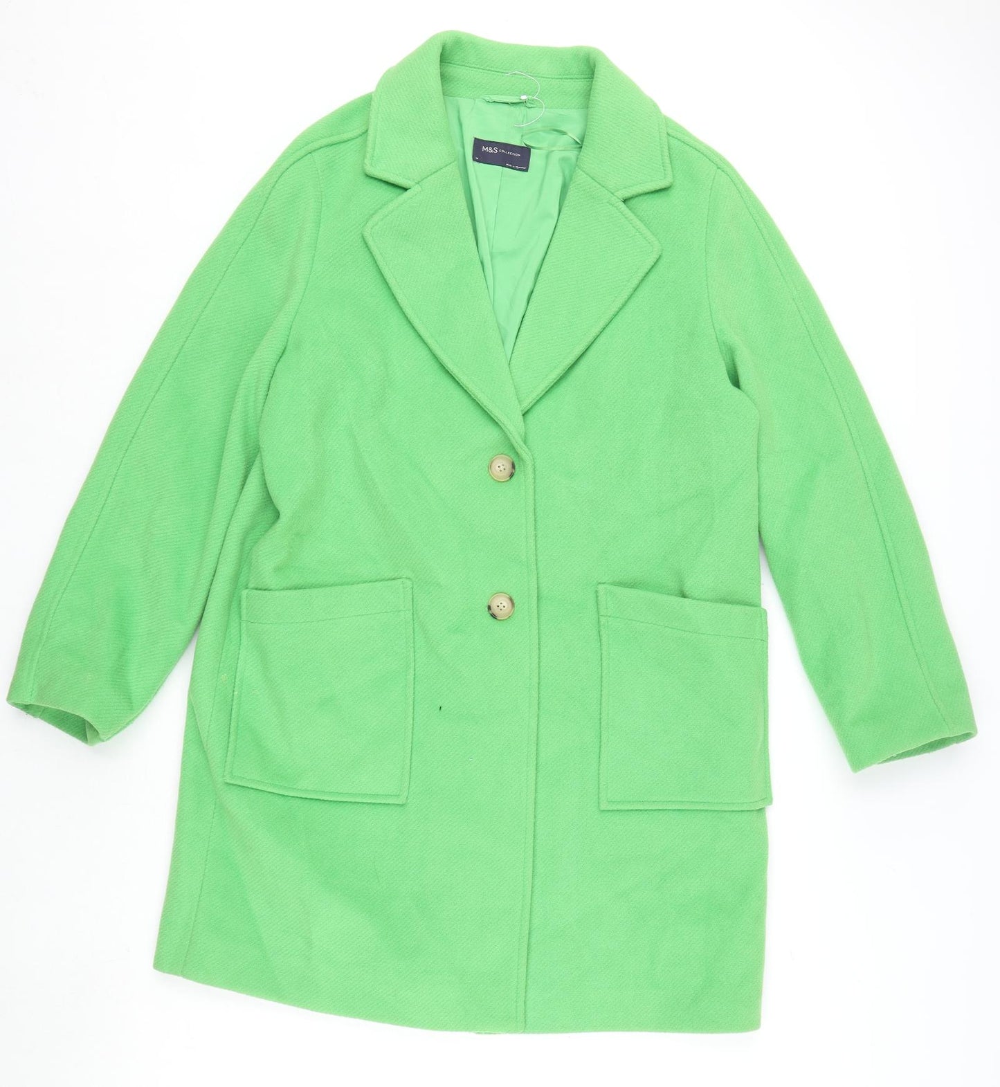 Marks and Spencer Womens Green Overcoat Coat Size 14 Button