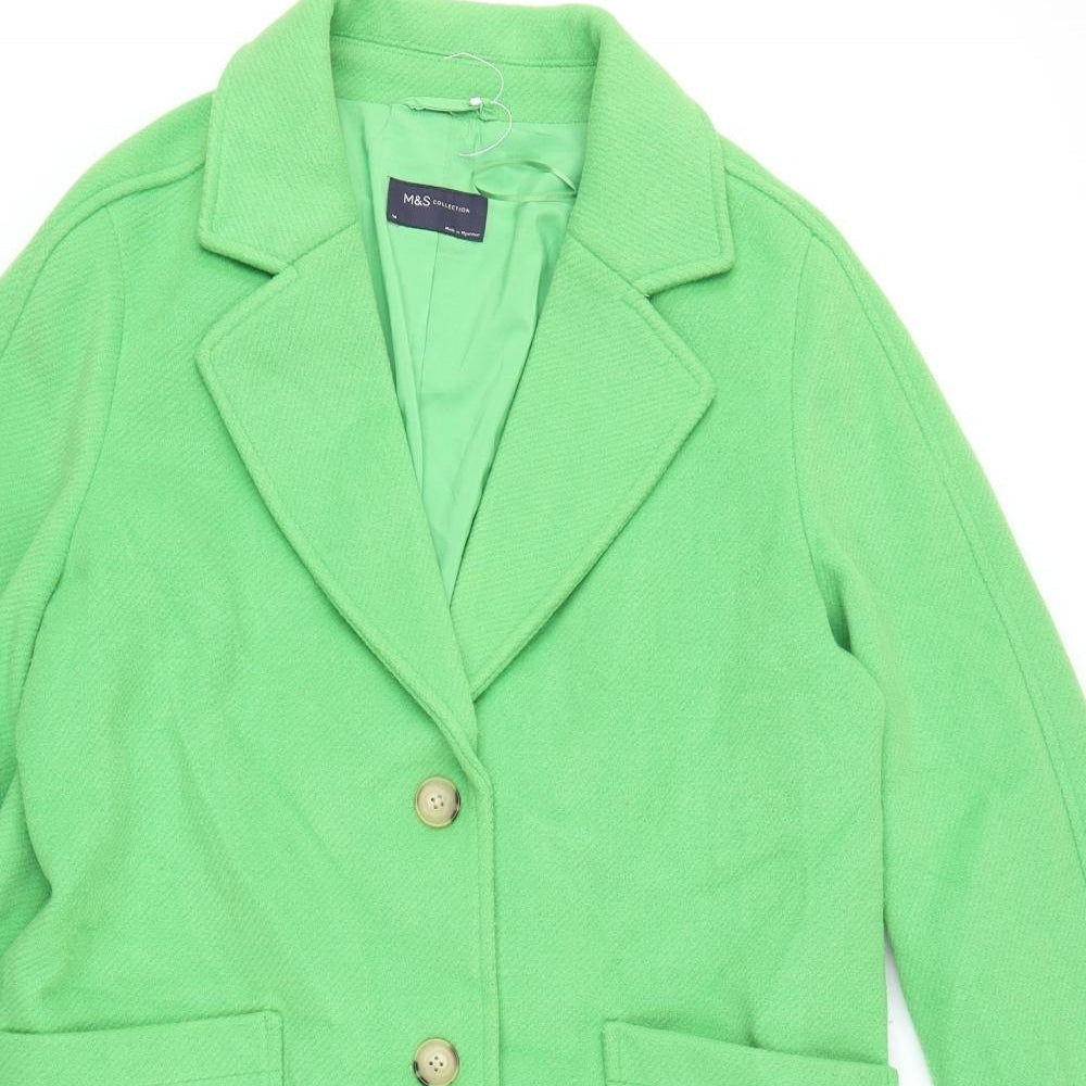 Marks and Spencer Womens Green Overcoat Coat Size 14 Button