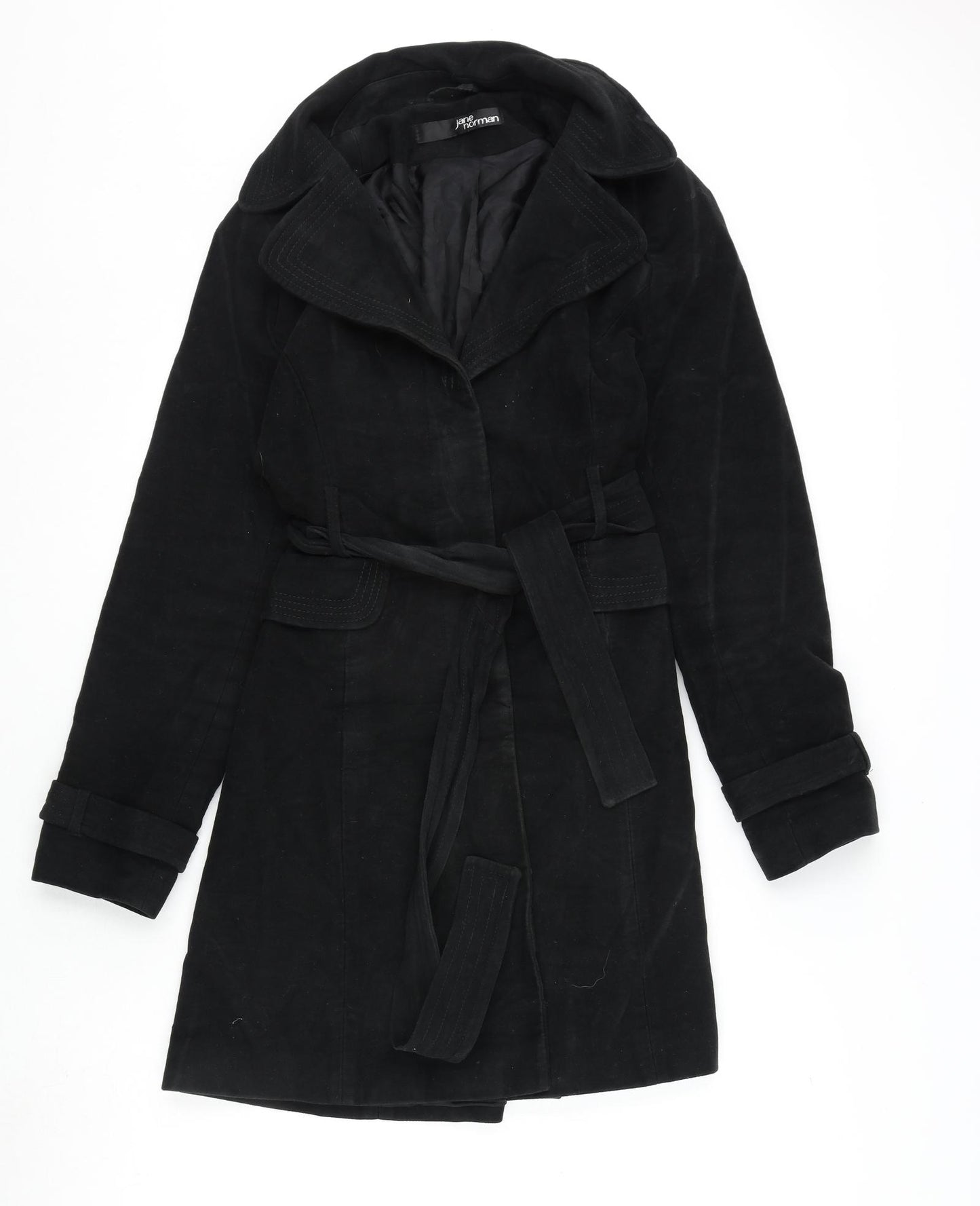 Jane Norman Womens Black Trench Coat Coat Size 12 Button