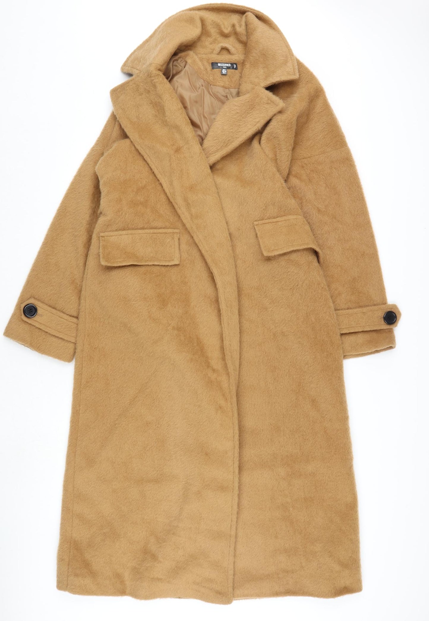 Missguided Womens Brown Overcoat Coat Size 8 Tie