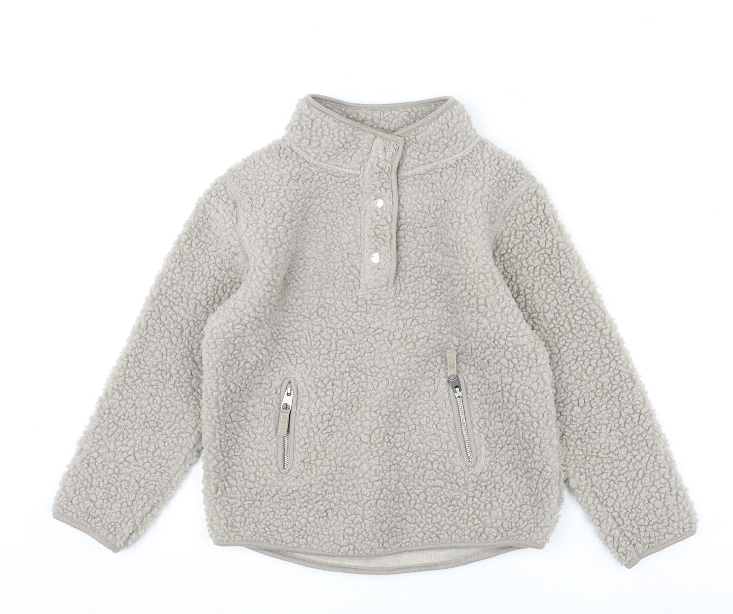 H&M Girls Beige Polyester Pullover Sweatshirt Size 7-8 Years Snap