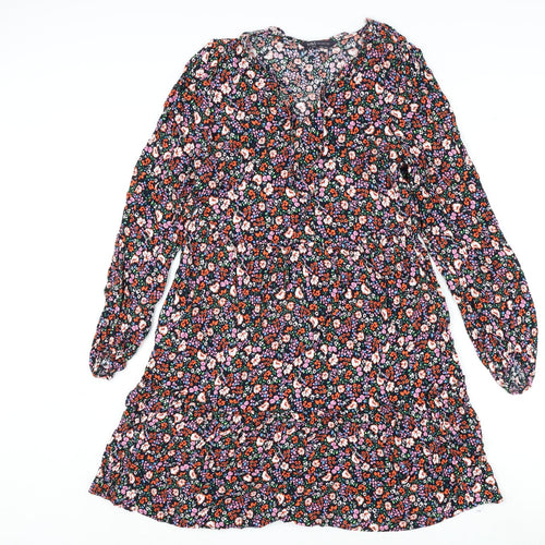 Marks and Spencer Womens Multicoloured Floral Viscose A-Line Size 10 V-Neck Tie
