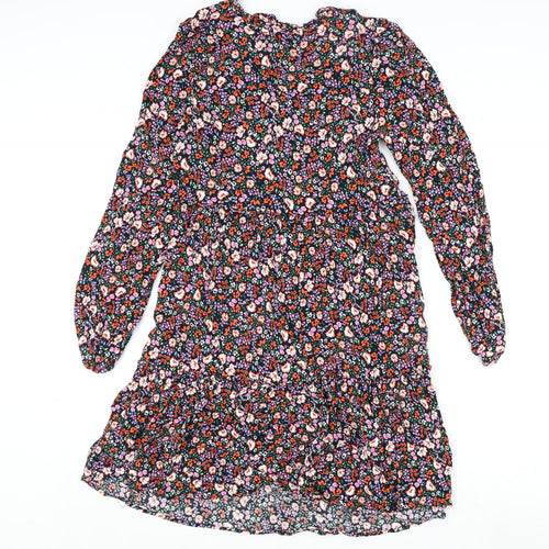 Marks and Spencer Womens Multicoloured Floral Viscose A-Line Size 10 V-Neck Tie