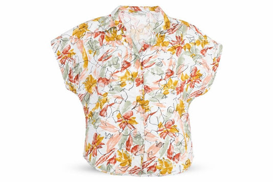 Front view of Classics women’s multicoloured geometric viscose basic button-up, size UK 18, collared