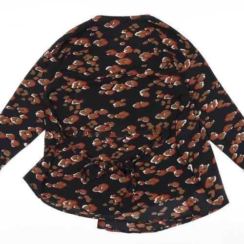 Boohoo Womens Black Animal Print Polyester Kimono Blouse Size 10 V-Neck - Leopard Print