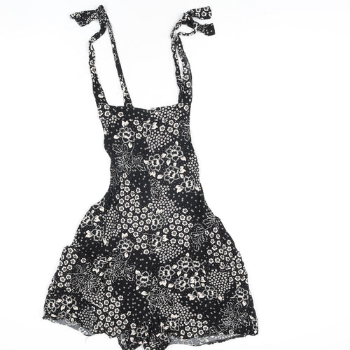 New Look Womens Black Floral Viscose Playsuit One-Piece Size 8 Tie