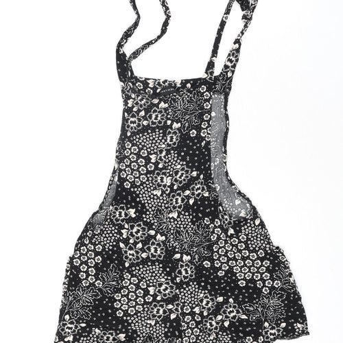 New Look Womens Black Floral Viscose Playsuit One-Piece Size 8 Tie