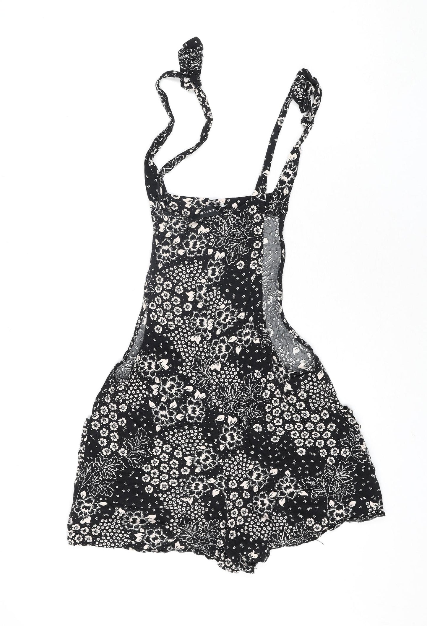 New Look Womens Black Floral Viscose Playsuit One-Piece Size 8 Tie