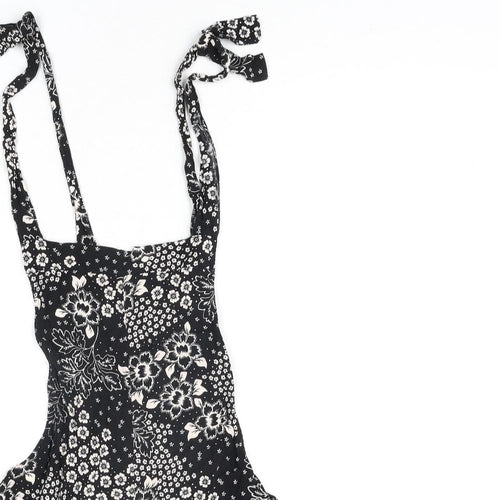 New Look Womens Black Floral Viscose Playsuit One-Piece Size 8 Tie