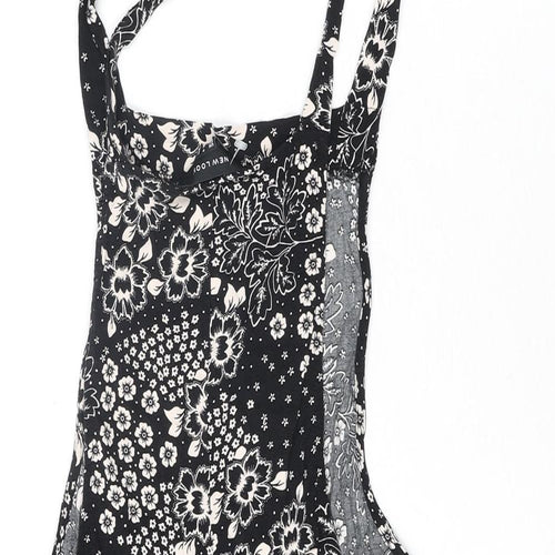 New Look Womens Black Floral Viscose Playsuit One-Piece Size 8 Tie