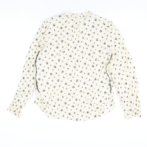 Per Una Womens Ivory Geometric Viscose Basic Blouse Size 8 V-Neck - Frill