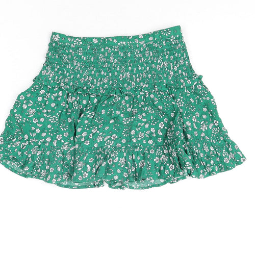 Marks and Spencer Girls Green Floral Polyester Flare Skirt Size 9-10 Years Regular Pull On - Frill