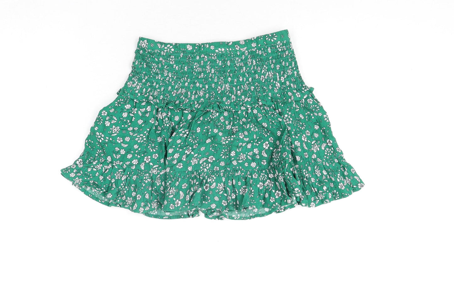Marks and Spencer Girls Green Floral Polyester Flare Skirt Size 9-10 Years Regular Pull On - Frill