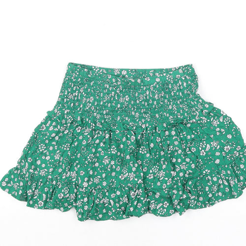 Marks and Spencer Girls Green Floral Polyester Flare Skirt Size 9-10 Years Regular Pull On - Frill