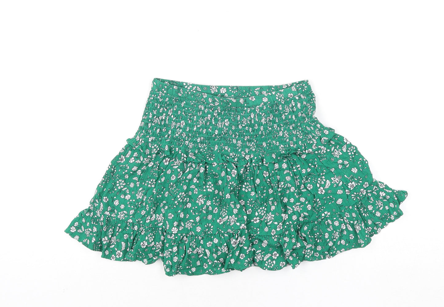 Marks and Spencer Girls Green Floral Polyester Flare Skirt Size 9-10 Years Regular Pull On - Frill