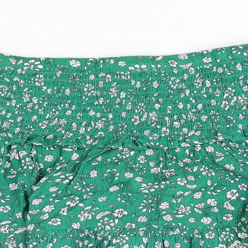 Marks and Spencer Girls Green Floral Polyester Flare Skirt Size 9-10 Years Regular Pull On - Frill