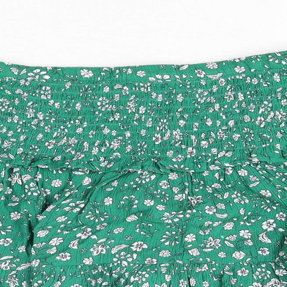 Marks and Spencer Girls Green Floral Polyester Flare Skirt Size 9-10 Years Regular Pull On - Frill