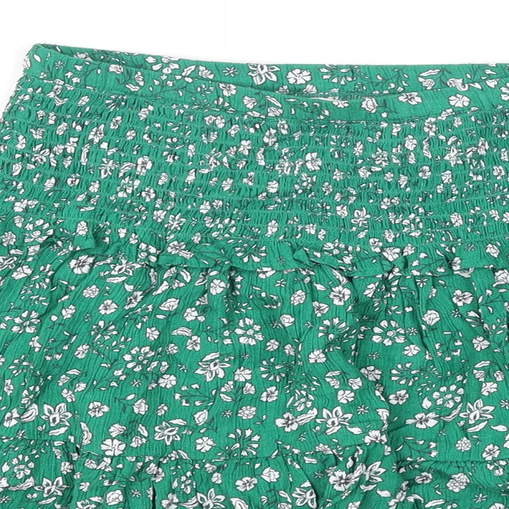 Marks and Spencer Girls Green Floral Polyester Flare Skirt Size 9-10 Years Regular Pull On - Frill