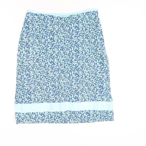 Oasis Womens Blue Floral Cotton Straight & Pencil Skirt Size 10 Zip