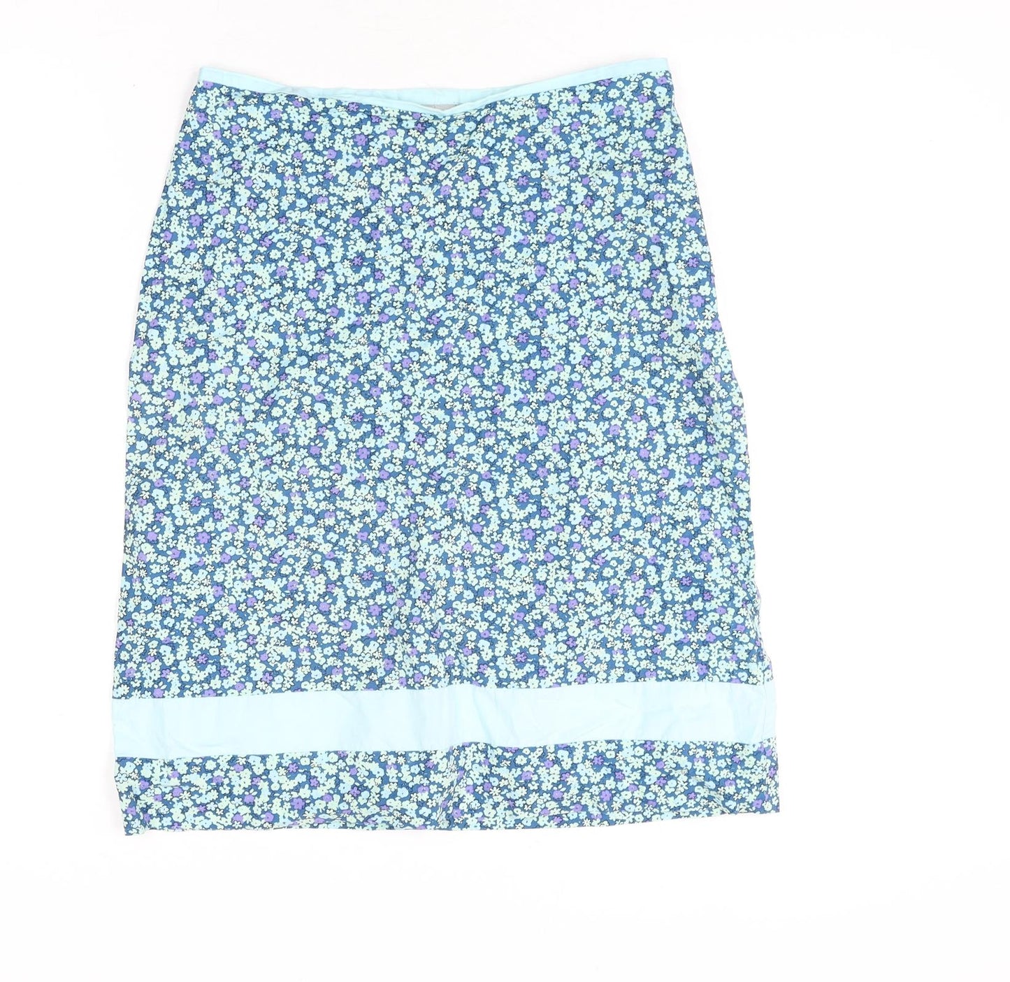 Oasis Womens Blue Floral Cotton Straight & Pencil Skirt Size 10 Zip