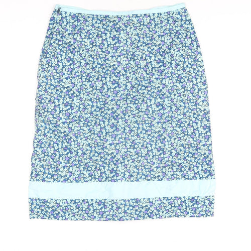 Oasis Womens Blue Floral Cotton Straight & Pencil Skirt Size 10 Zip
