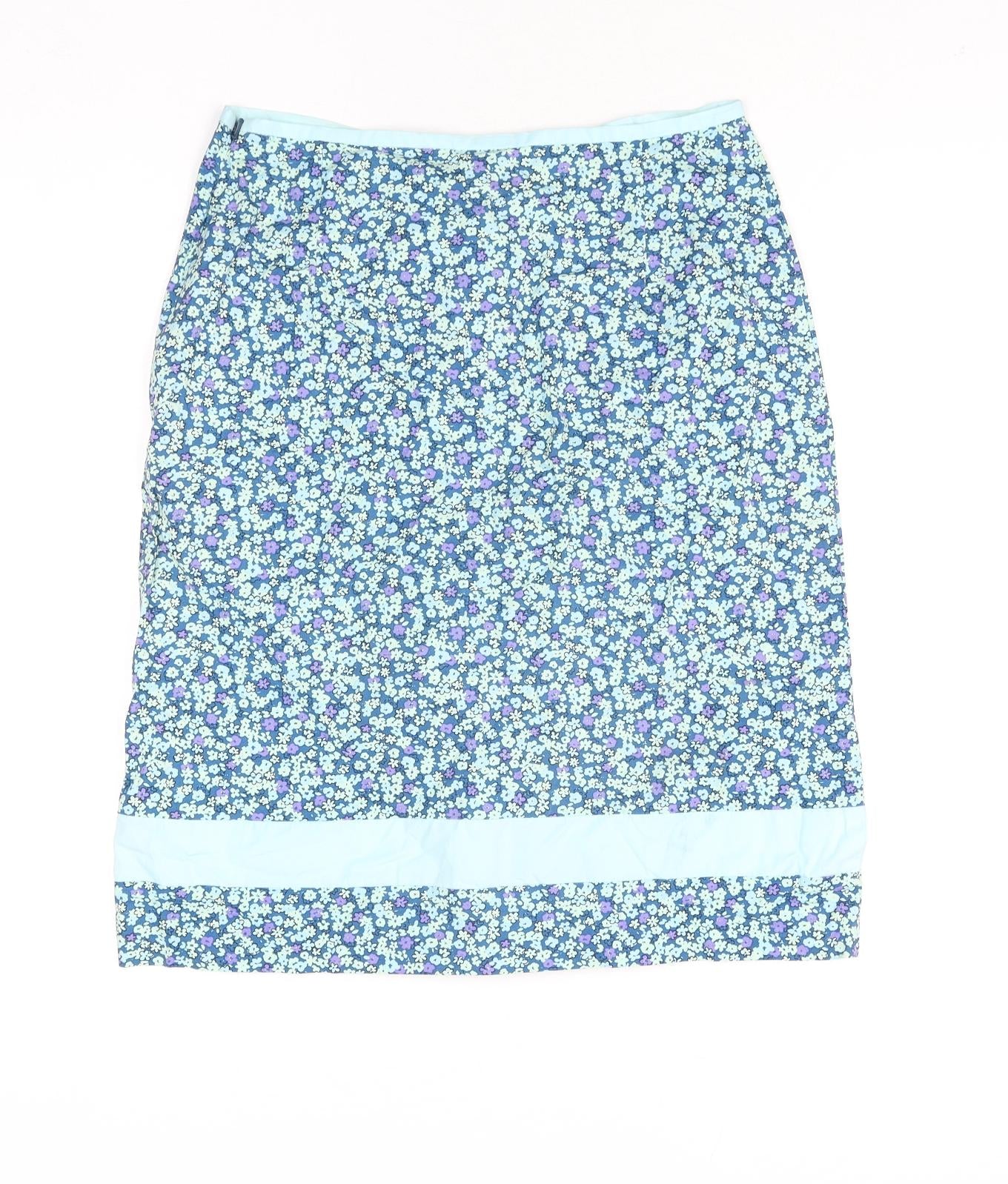Oasis Womens Blue Floral Cotton Straight & Pencil Skirt Size 10 Zip