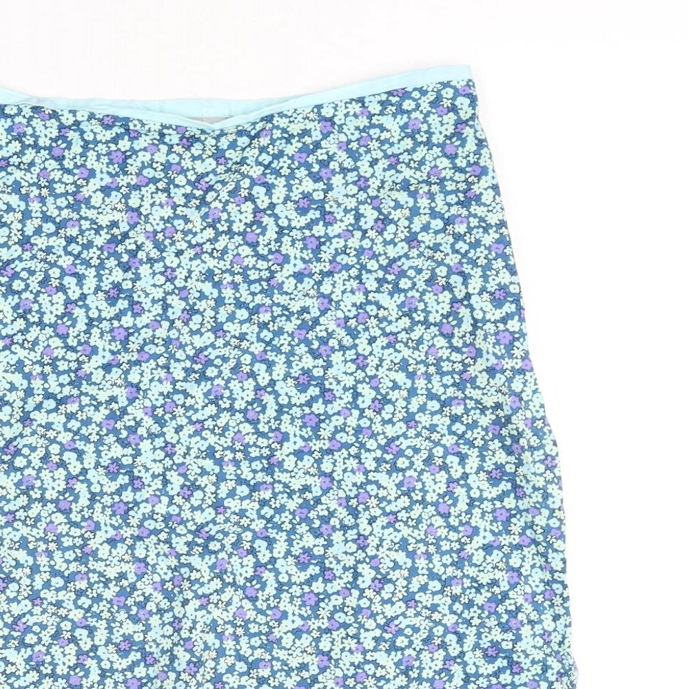 Oasis Womens Blue Floral Cotton Straight & Pencil Skirt Size 10 Zip