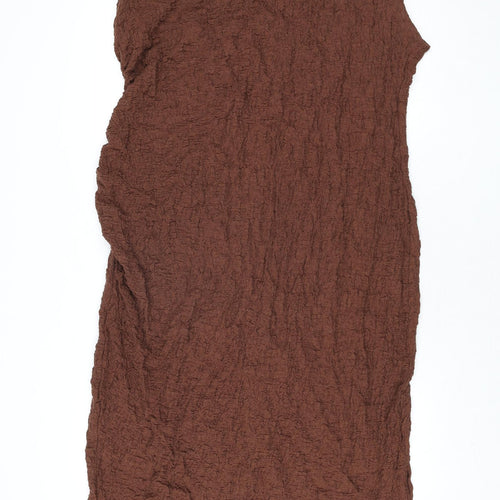 Marks and Spencer Womens Brown Cotton Maxi Size 22 Round Neck Pullover - Textured Shoulder Pads