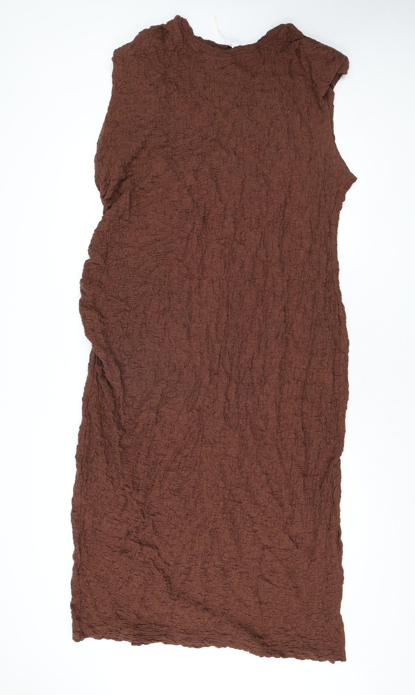 Marks and Spencer Womens Brown Cotton Maxi Size 22 Round Neck Pullover - Textured Shoulder Pads