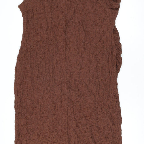 Marks and Spencer Womens Brown Cotton Maxi Size 22 Round Neck Pullover - Textured Shoulder Pads