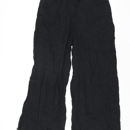 Marks and Spencer Womens Black Cotton Trousers Size 14 L27 in Regular Drawstring