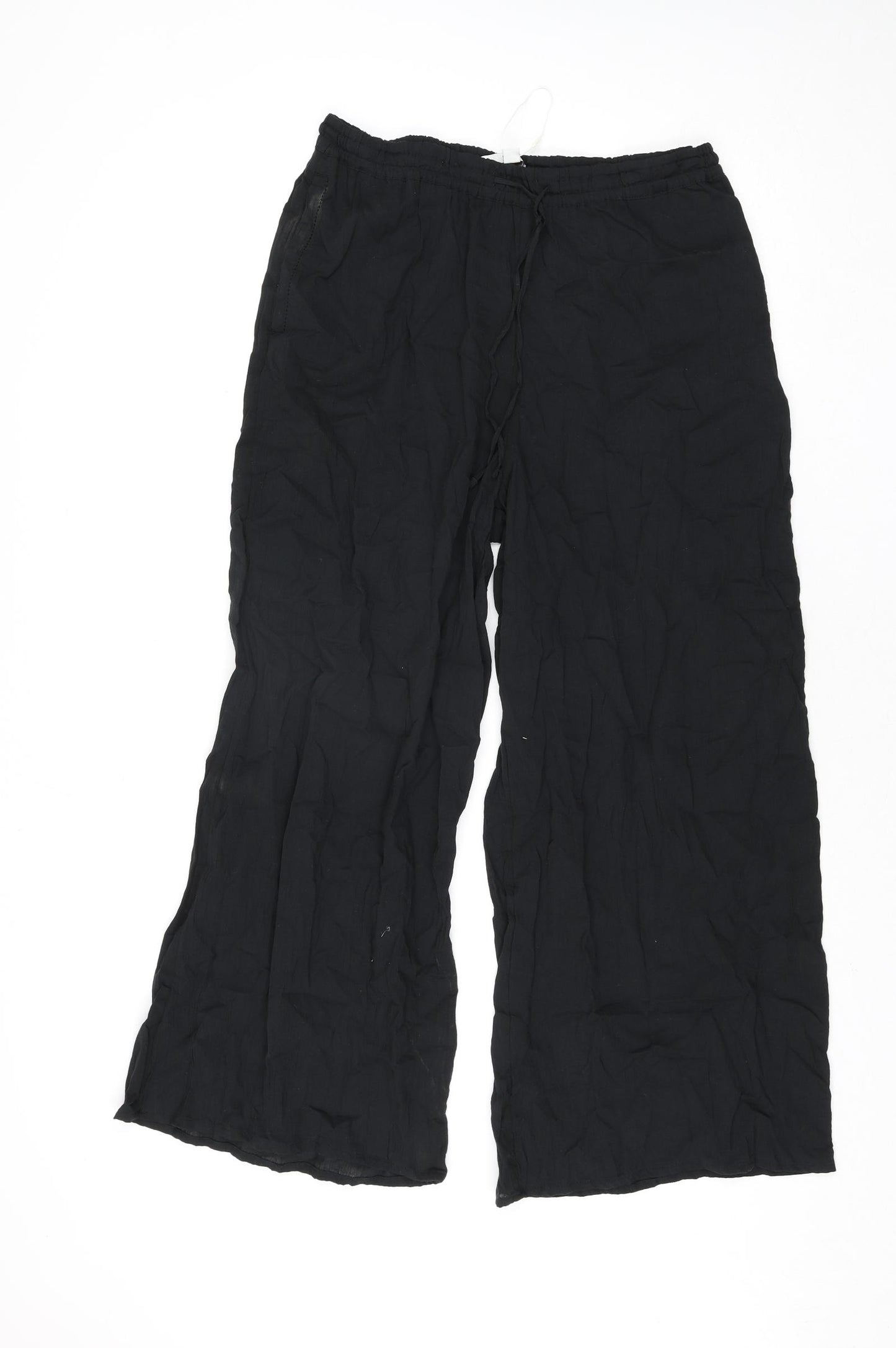 Marks and Spencer Womens Black Cotton Trousers Size 14 L27 in Regular Drawstring
